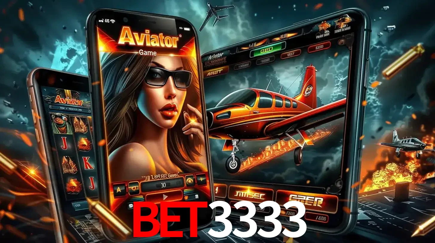 O popular jogo de apostas Aviator exibido em vários celulares e tablets, mostrando a interface emocionante e a ação de voo disponíveis para jogar agora no BET3333.