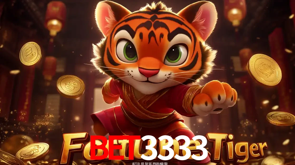 O carismático mascote do jogo de slot Fortune Tiger, um tigre fofo em pose de artes marciais, pronto para trazer sorte e multiplicadores de ganhos no cassino online BET3333.