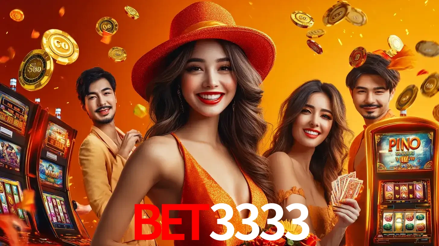 Grupo de amigos asiáticos sorrindo e se divertindo com máquinas de caça-níqueis em um ambiente festivo, celebrando suas vitórias nos jogos de cassino do BET3333.