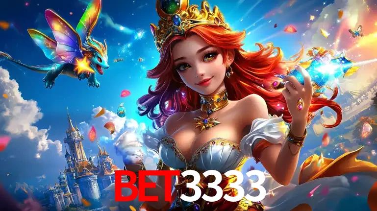 A princesa de um reino de fantasia mágico, com seu pequeno dragão, apresentando um mundo de prêmios encantados nos jogos de caça-níqueis do cassino BET3333.